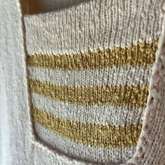 Ricardo Knit Dress Womens Cream Gold Stripe Textured Long Sleeve Square Neck - Picture 9 of 16